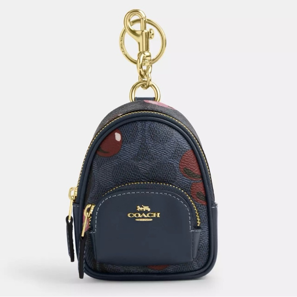 Coach CZ086 Mini Court Backpack Bag Charm In Signature Canvas With Cherry Print